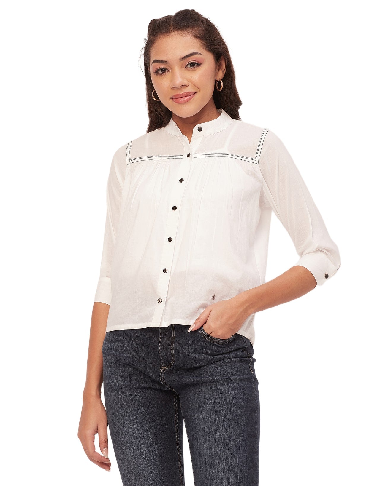 Solid Mandarin Collar Shirt