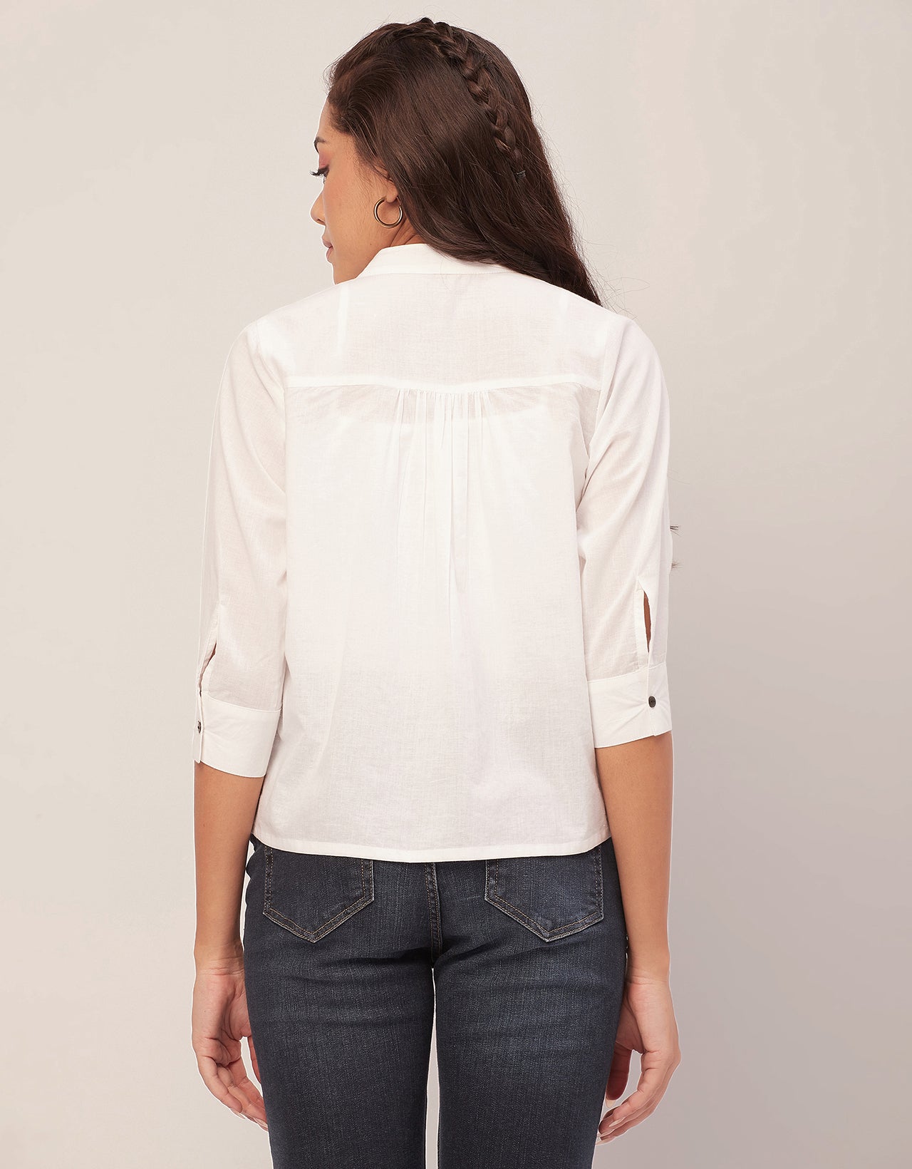Solid Mandarin Collar Shirt