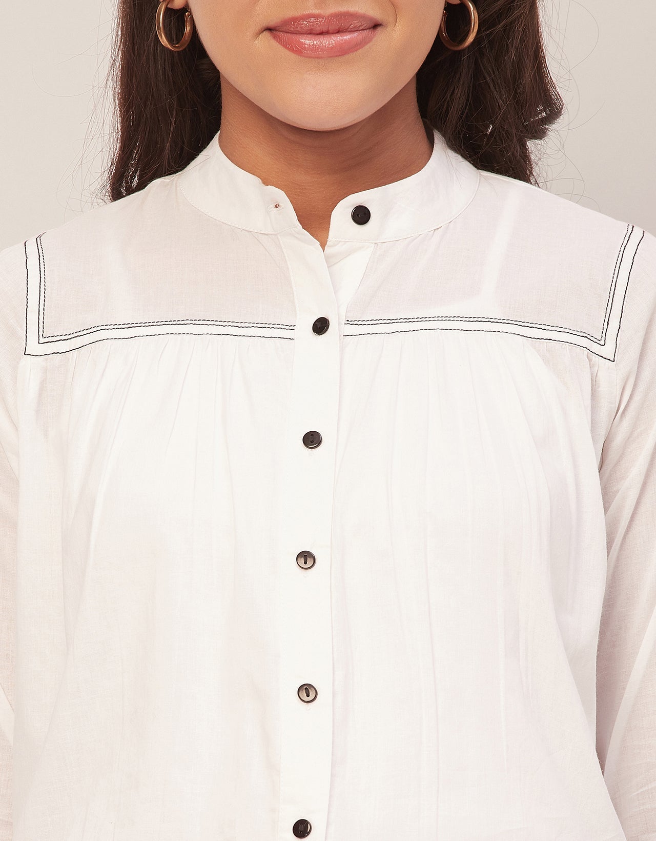 Solid Mandarin Collar Shirt