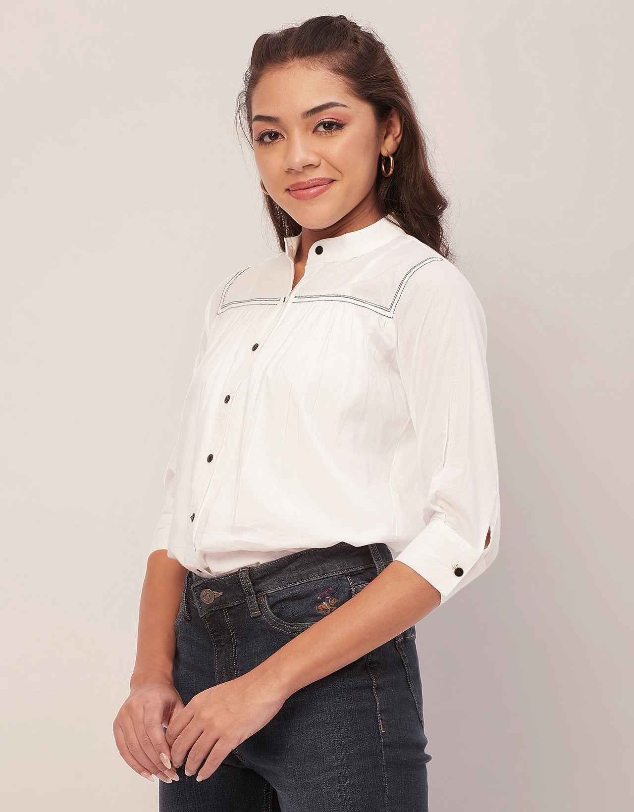 Solid Mandarin Collar Shirt