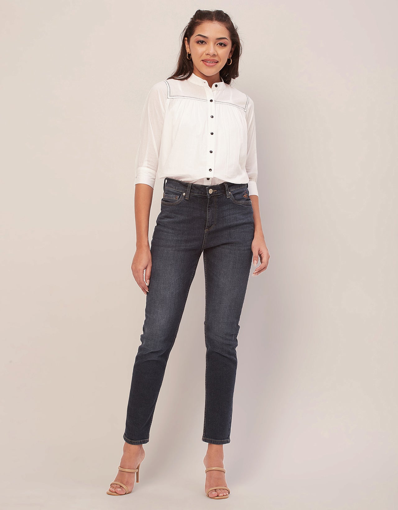 Solid Mandarin Collar Shirt