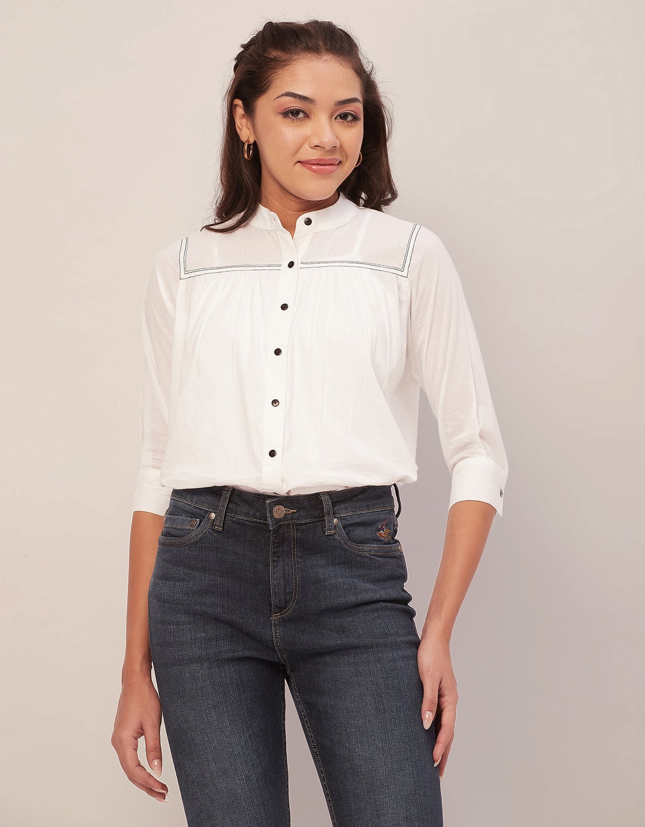 Solid Mandarin Collar Shirt