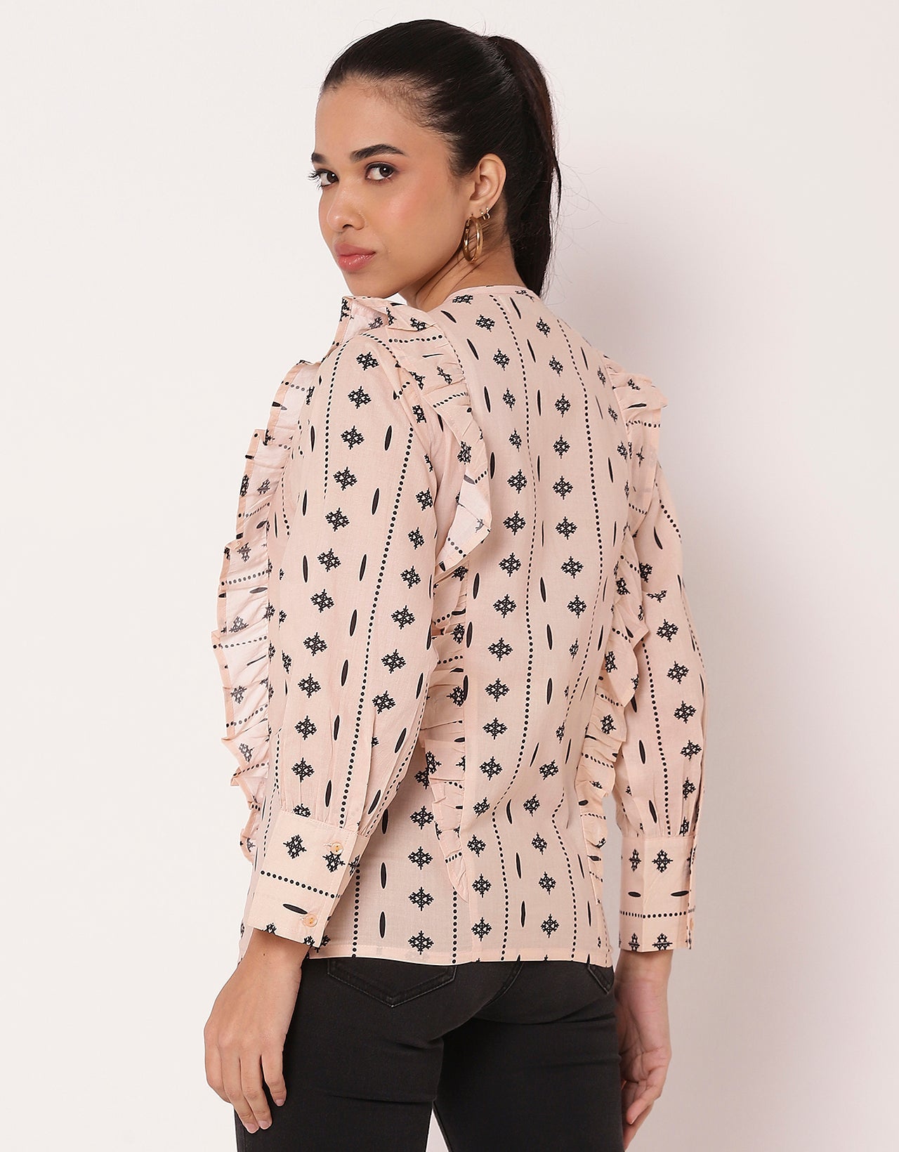 Chic Frill Summer Shirt For Women Round-Neck Shirt