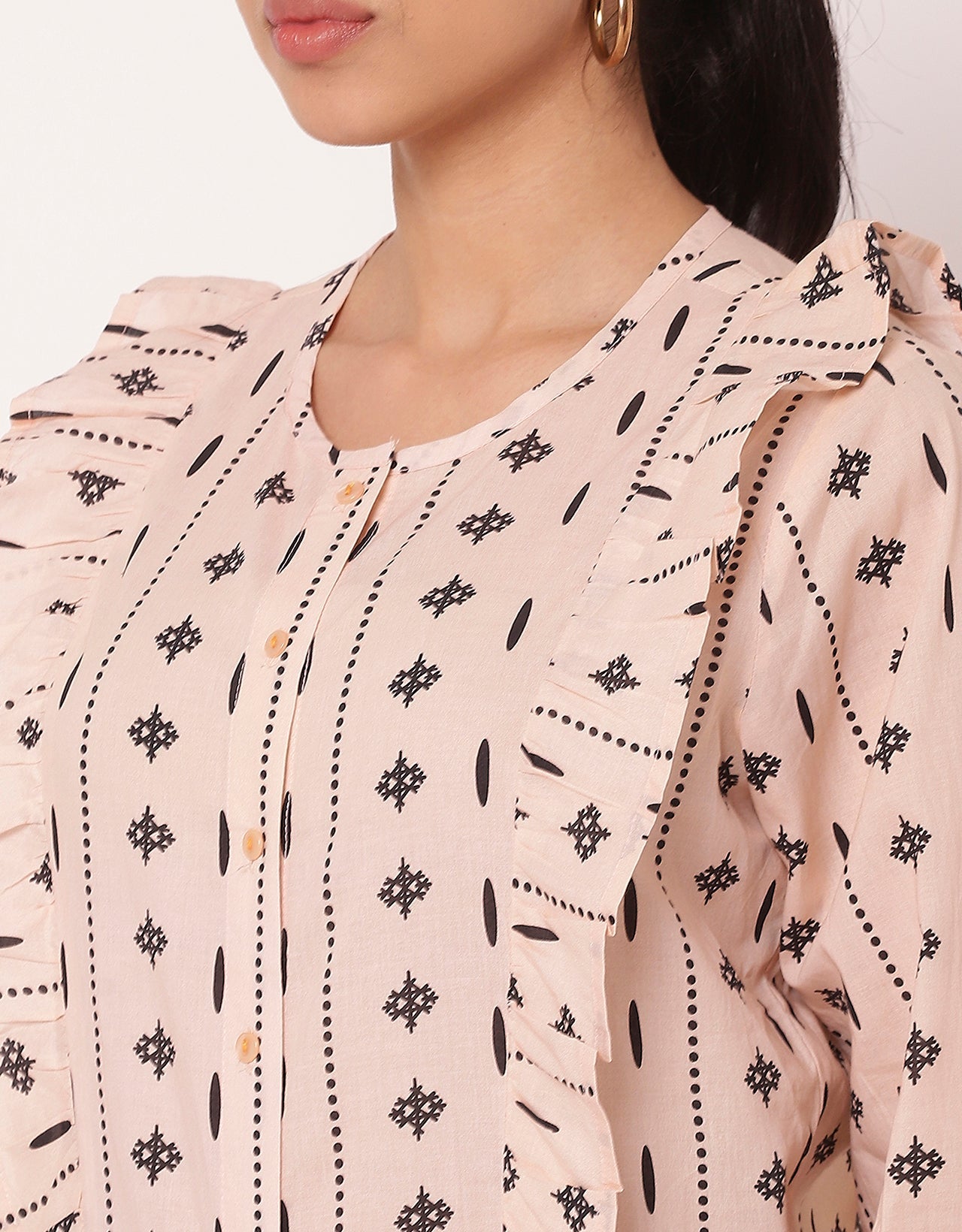 Chic Frill Summer Shirt For Women Round-Neck Shirt
