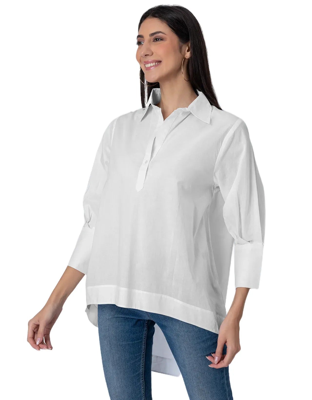 Women High-Low Casual Classic Collar Shirt