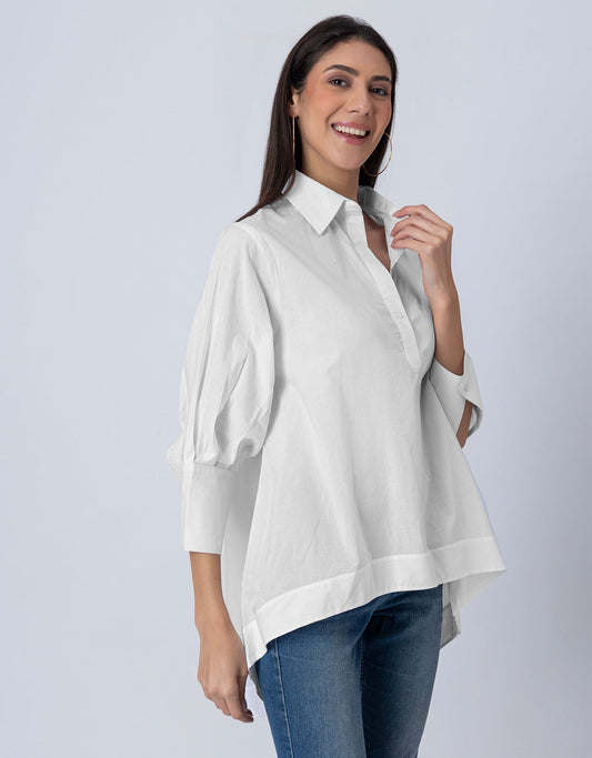 Women High-Low Casual Classic Collar Shirt