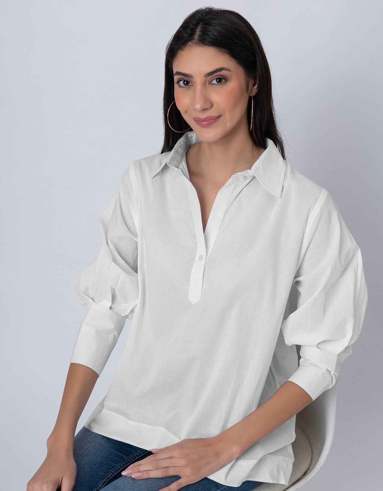 Women High-Low Casual Classic Collar Shirt