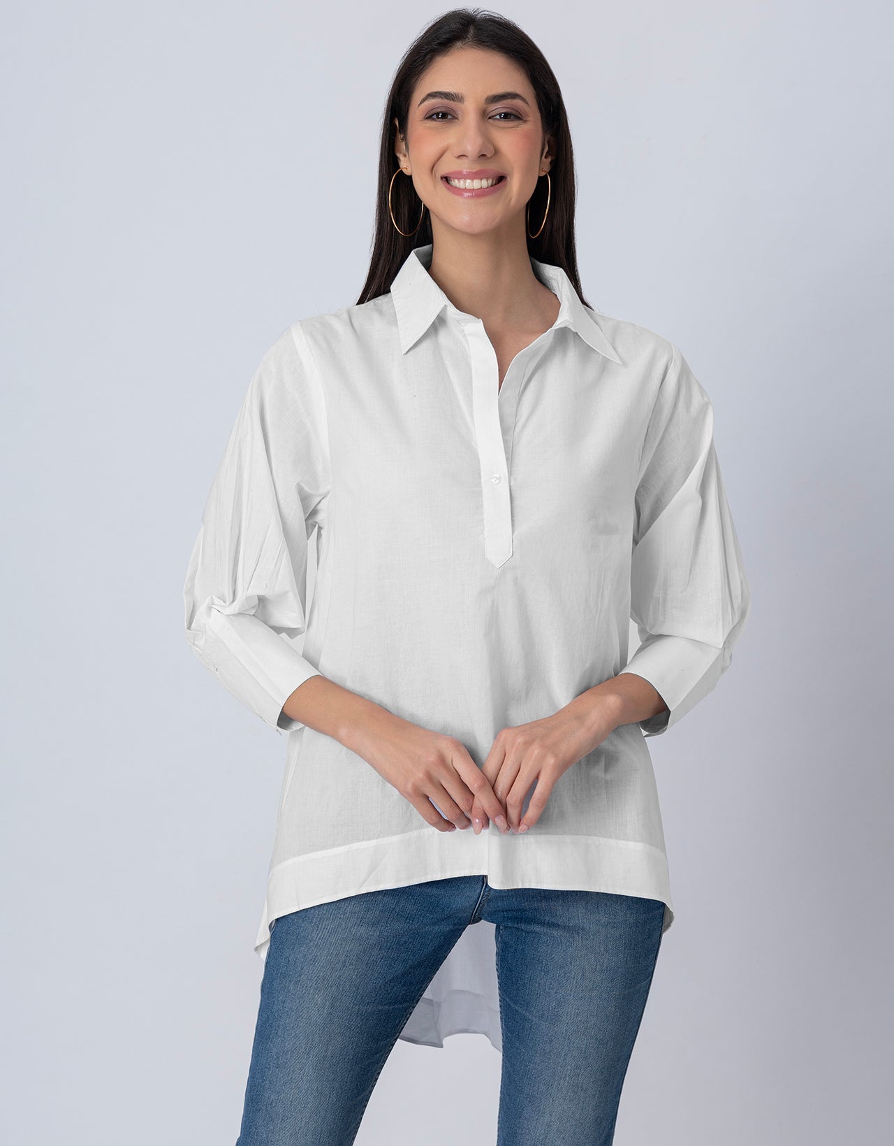Women High-Low Casual Classic Collar Shirt