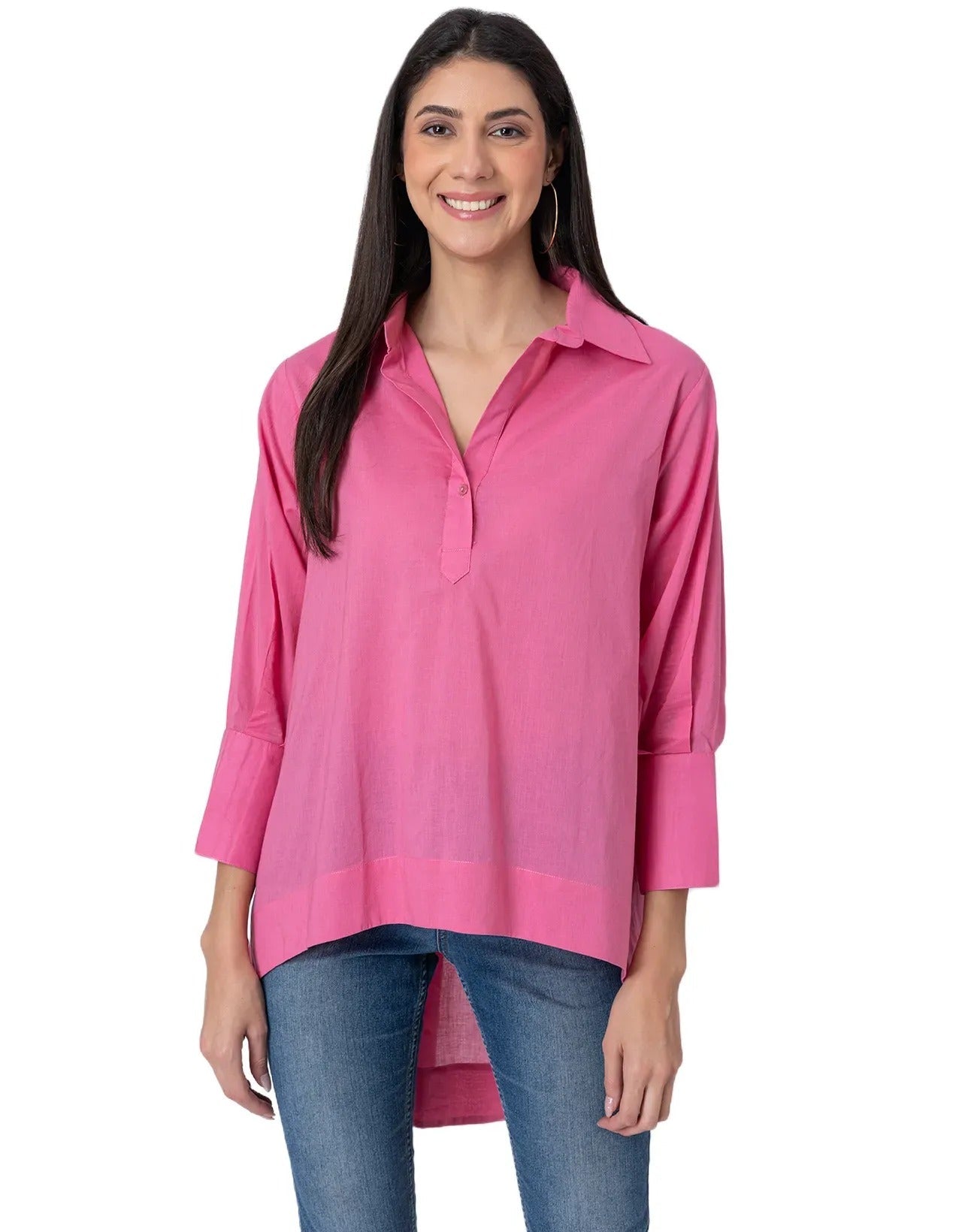 Women High-Low Casual Classic Collar Shirt