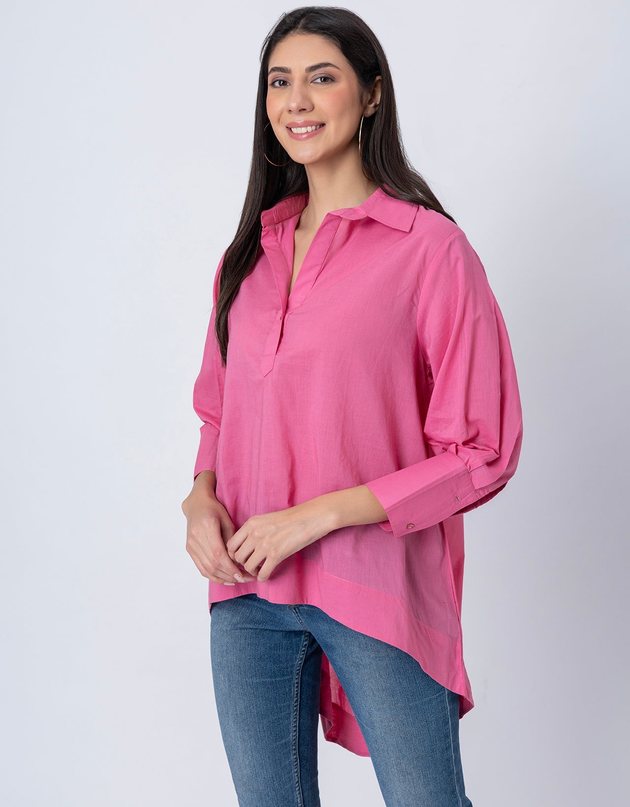 Women High-Low Casual Classic Collar Shirt