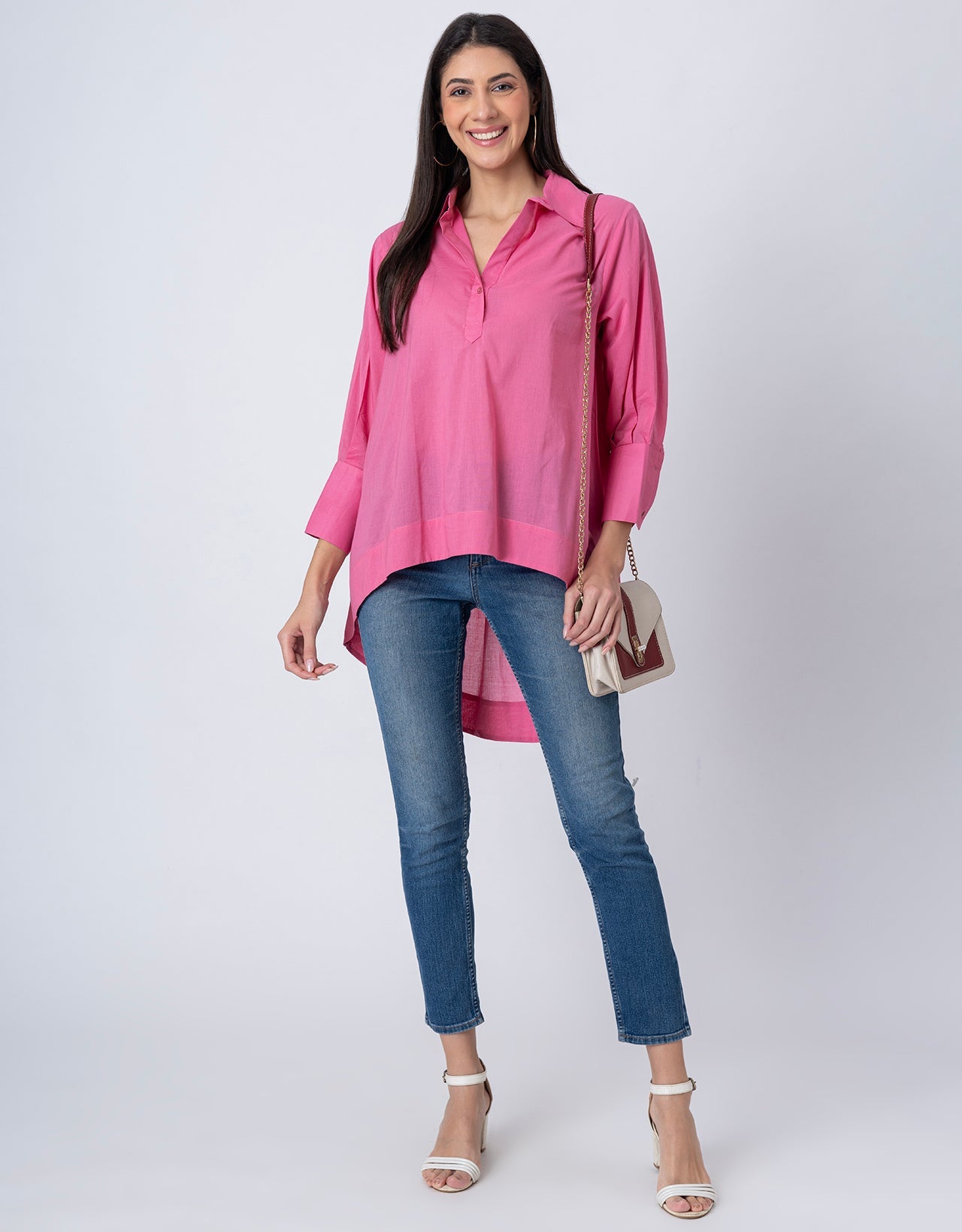 Women High-Low Casual Classic Collar Shirt