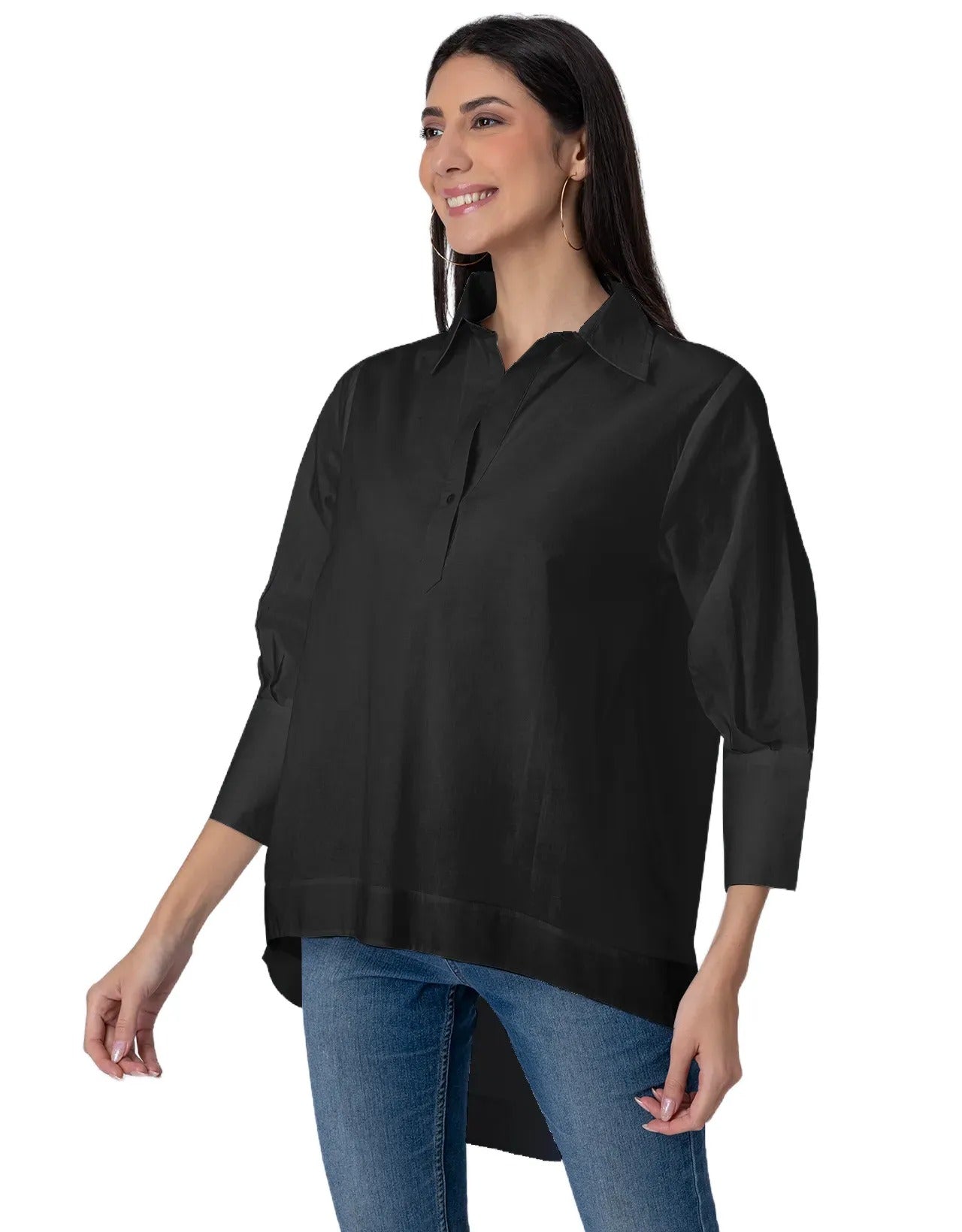 Women High-Low Casual Classic Collar Shirt