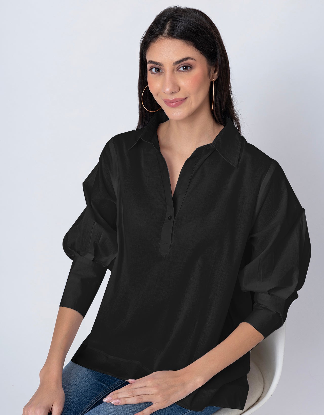 Women High-Low Casual Classic Collar Shirt