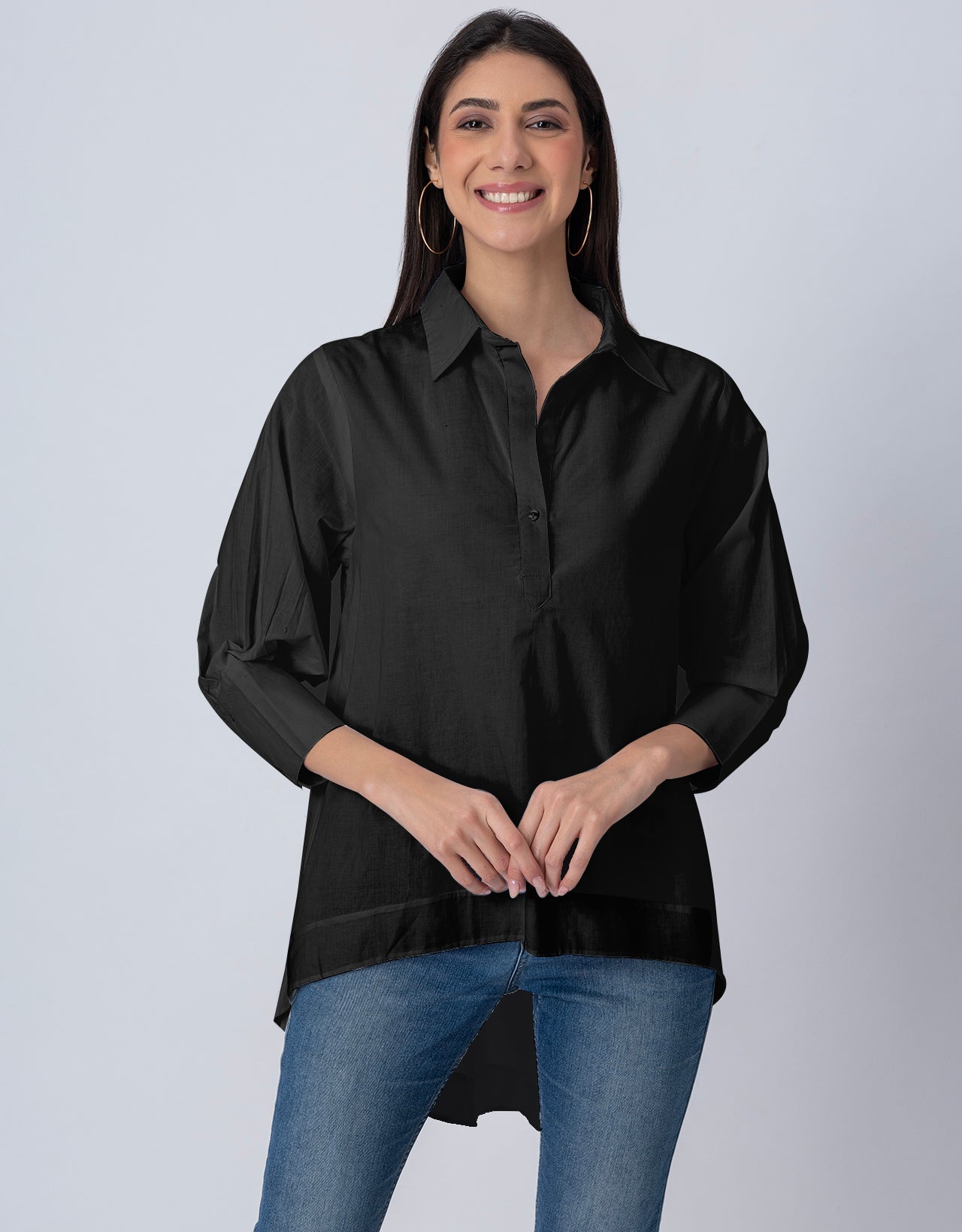 Women High-Low Casual Classic Collar Shirt