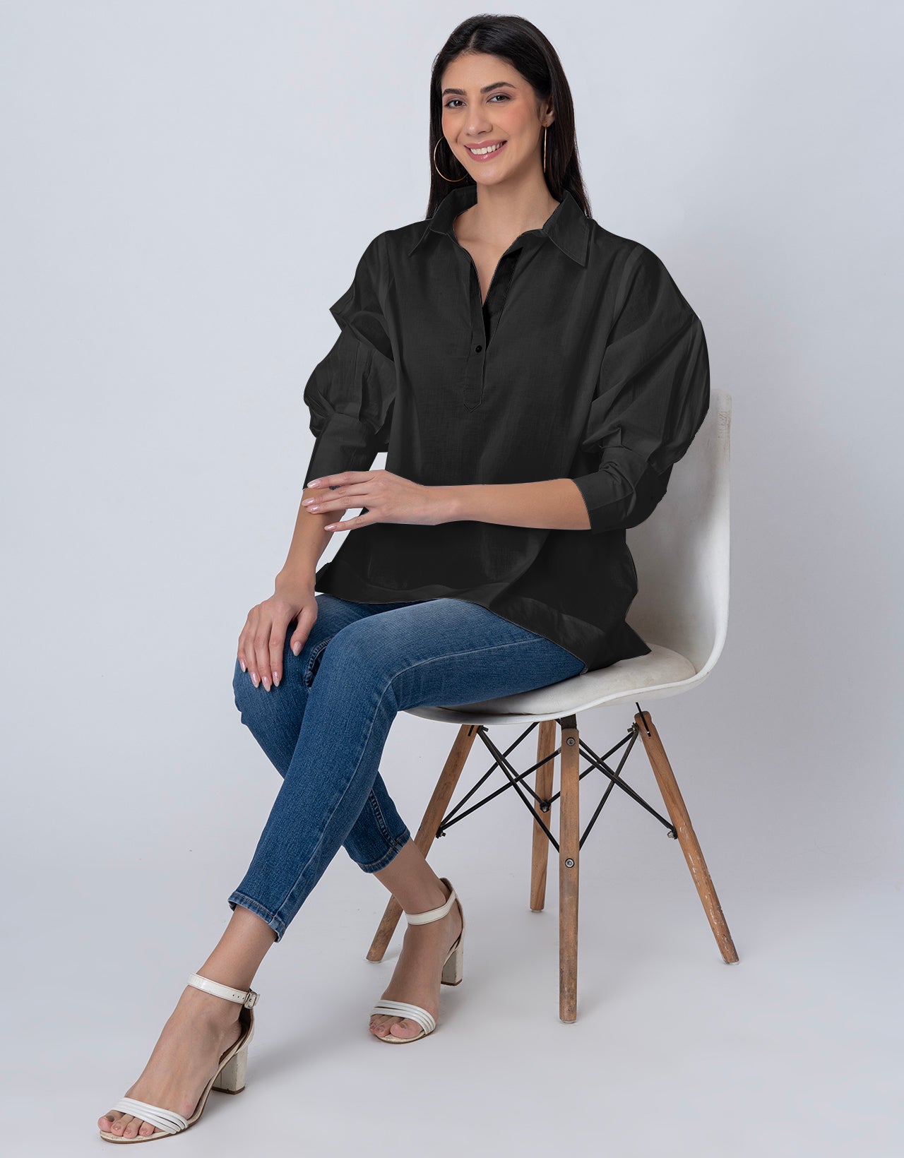 Women High-Low Casual Classic Collar Shirt