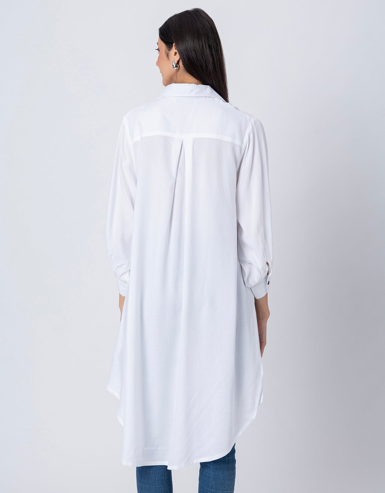 Asymmetrical Long Shirt Top,Classic Collar Casual Top