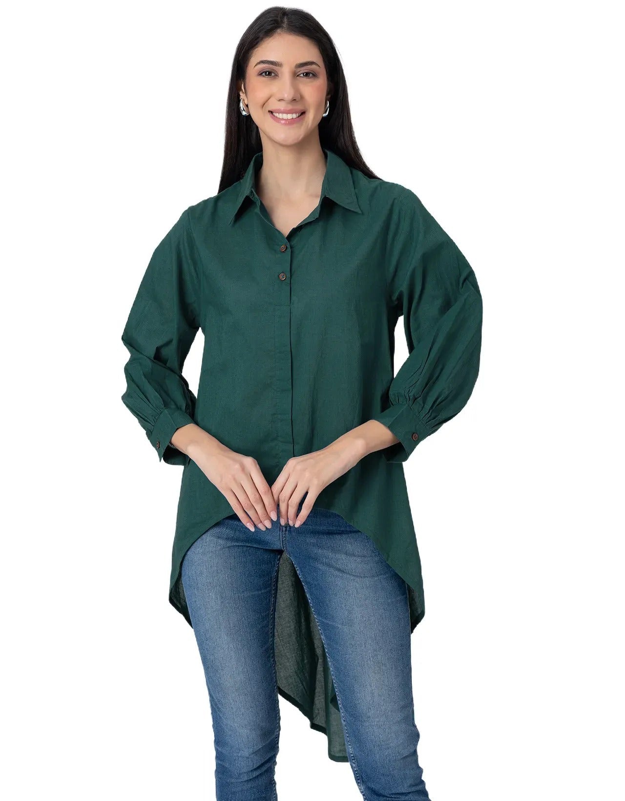 Asymmetrical Long Shirt Top,Classic Collar Casual Top