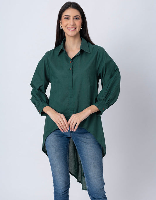 Asymmetrical Long Shirt Top,Classic Collar Casual Top