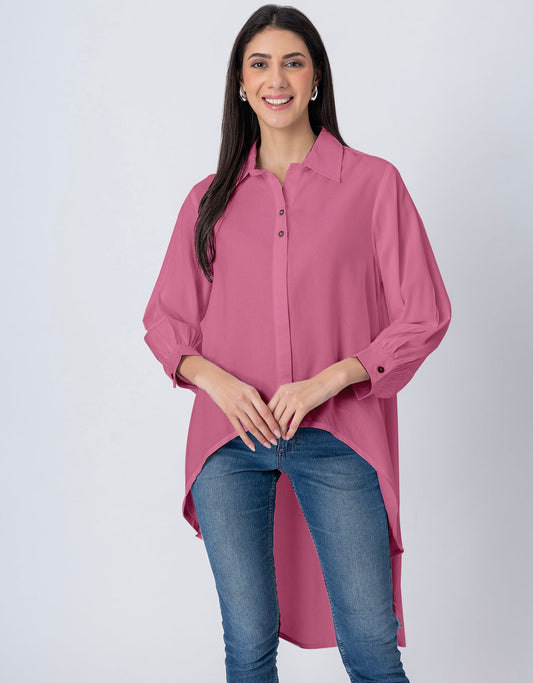 Asymmetrical Long Shirt Top,Classic Collar Casual Top
