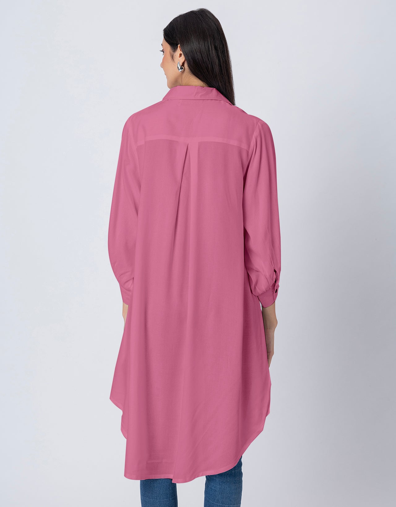 Asymmetrical Long Shirt Top,Classic Collar Casual Top