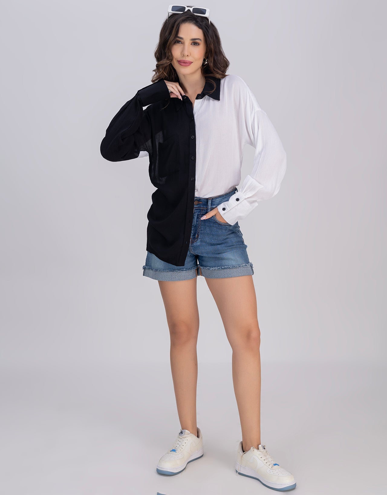 Moomaya Women's Crinkle Rayon Button-Down Shirt With Classic Collar