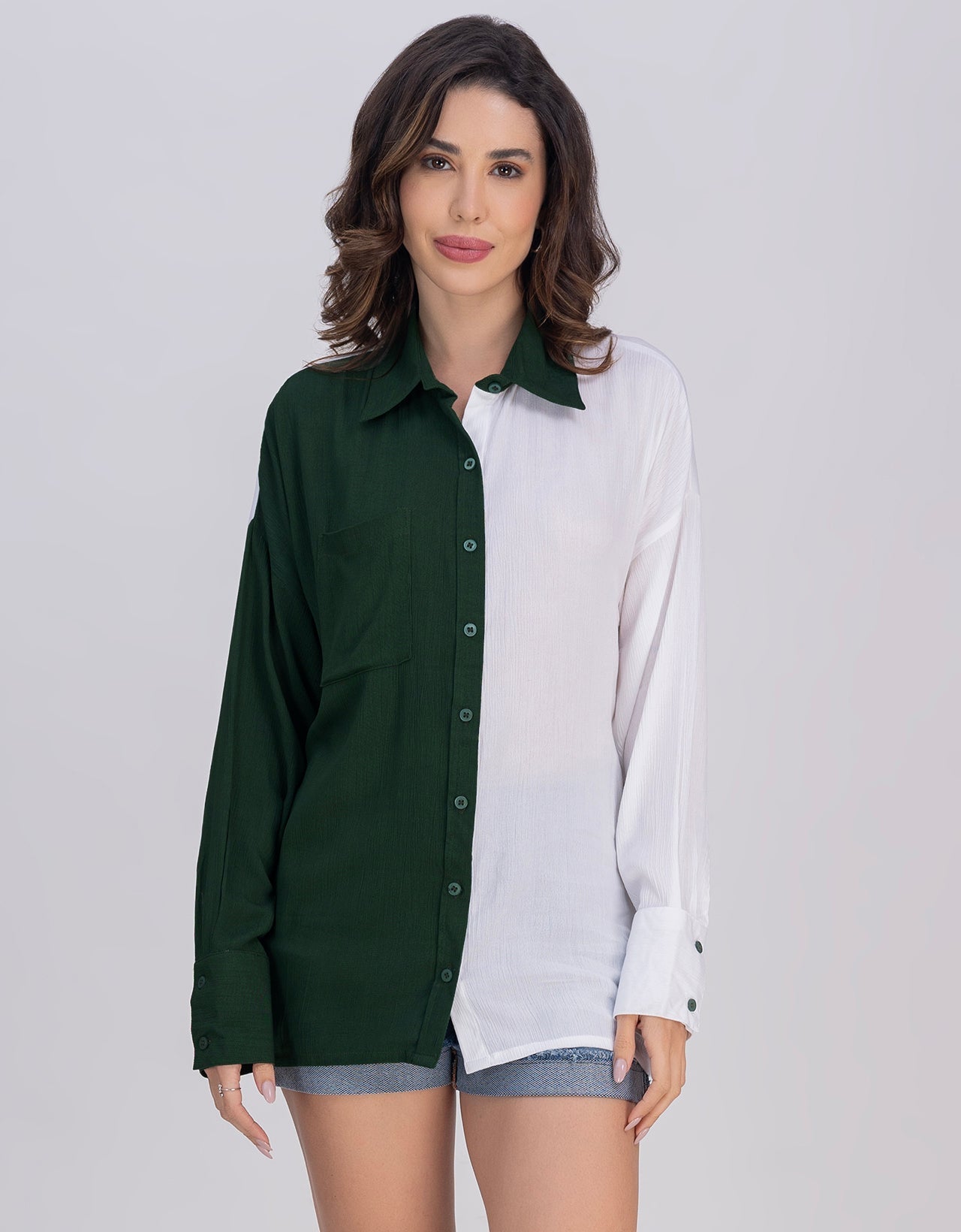Moomaya Women's Crinkle Rayon Button-Down Shirt With Classic Collar