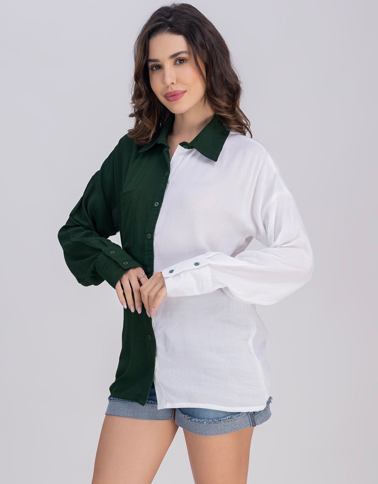 Moomaya Women's Crinkle Rayon Button-Down Shirt With Classic Collar