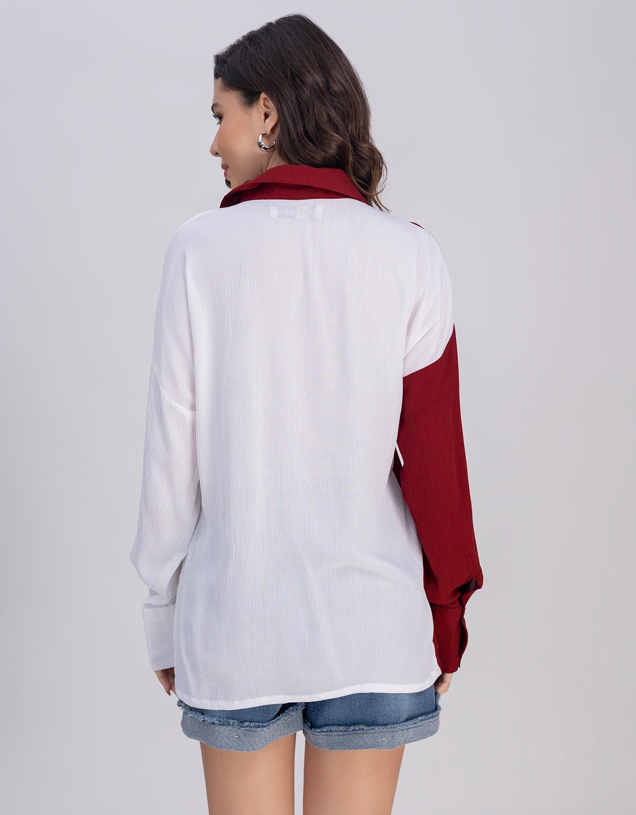 Moomaya Women's Crinkle Rayon Button-Down Shirt With Classic Collar