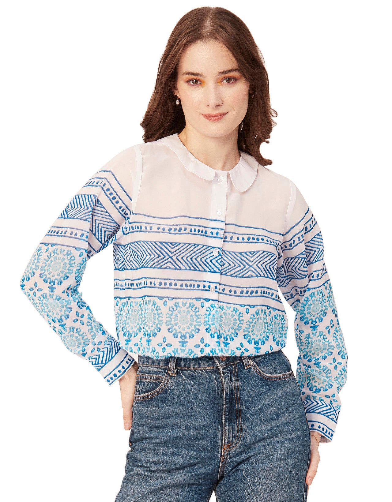 Printed Peter Pan Collar Shirt