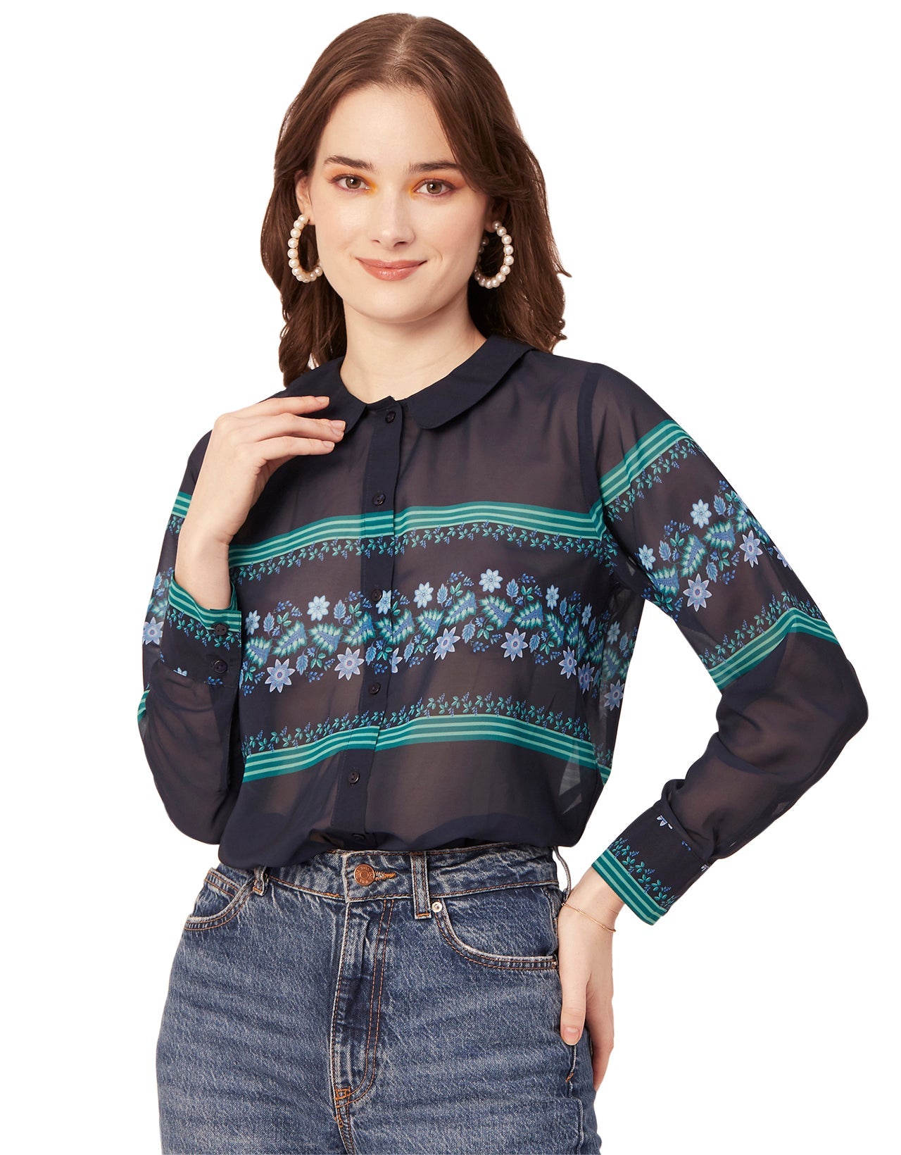 Printed Peter Pan Collar Shirt