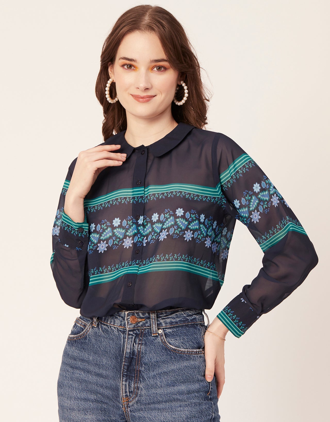 Printed Peter Pan Collar Shirt