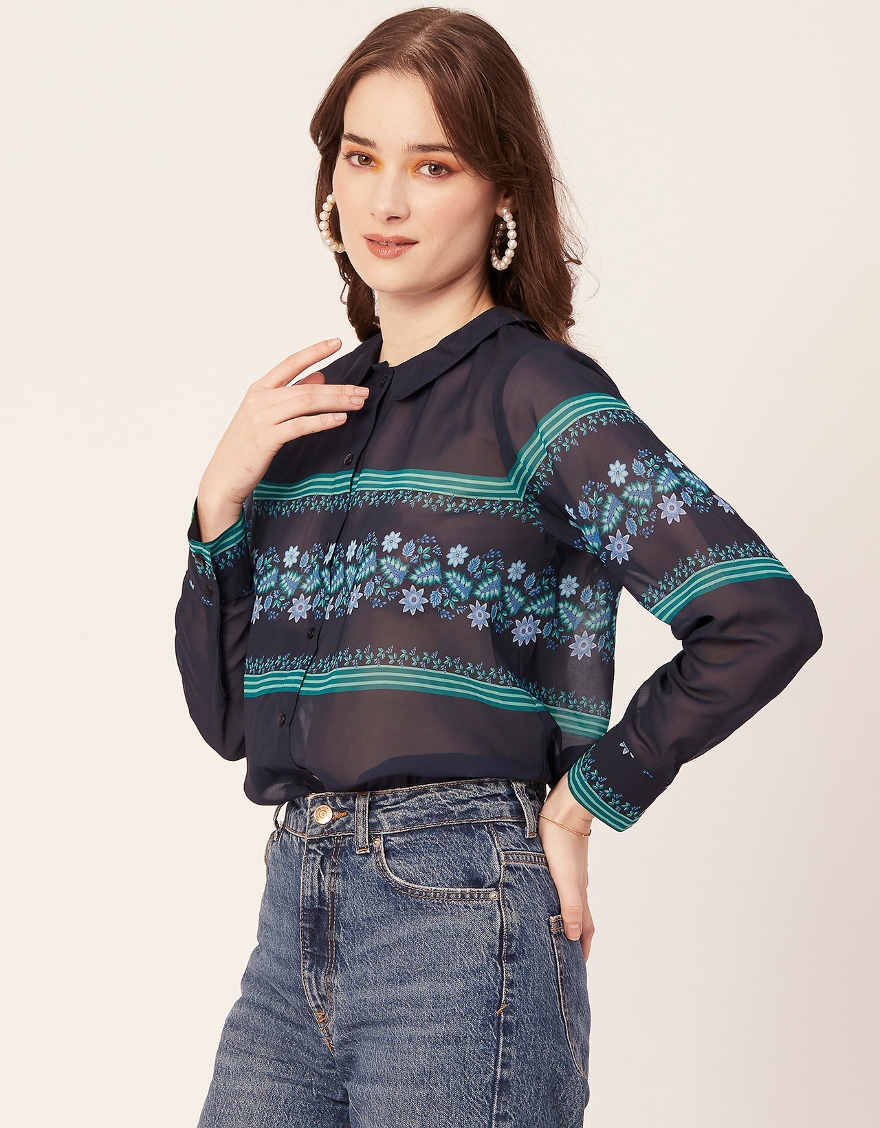 Printed Peter Pan Collar Shirt