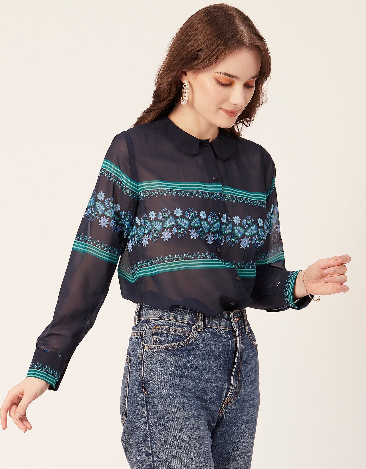 Printed Peter Pan Collar Shirt