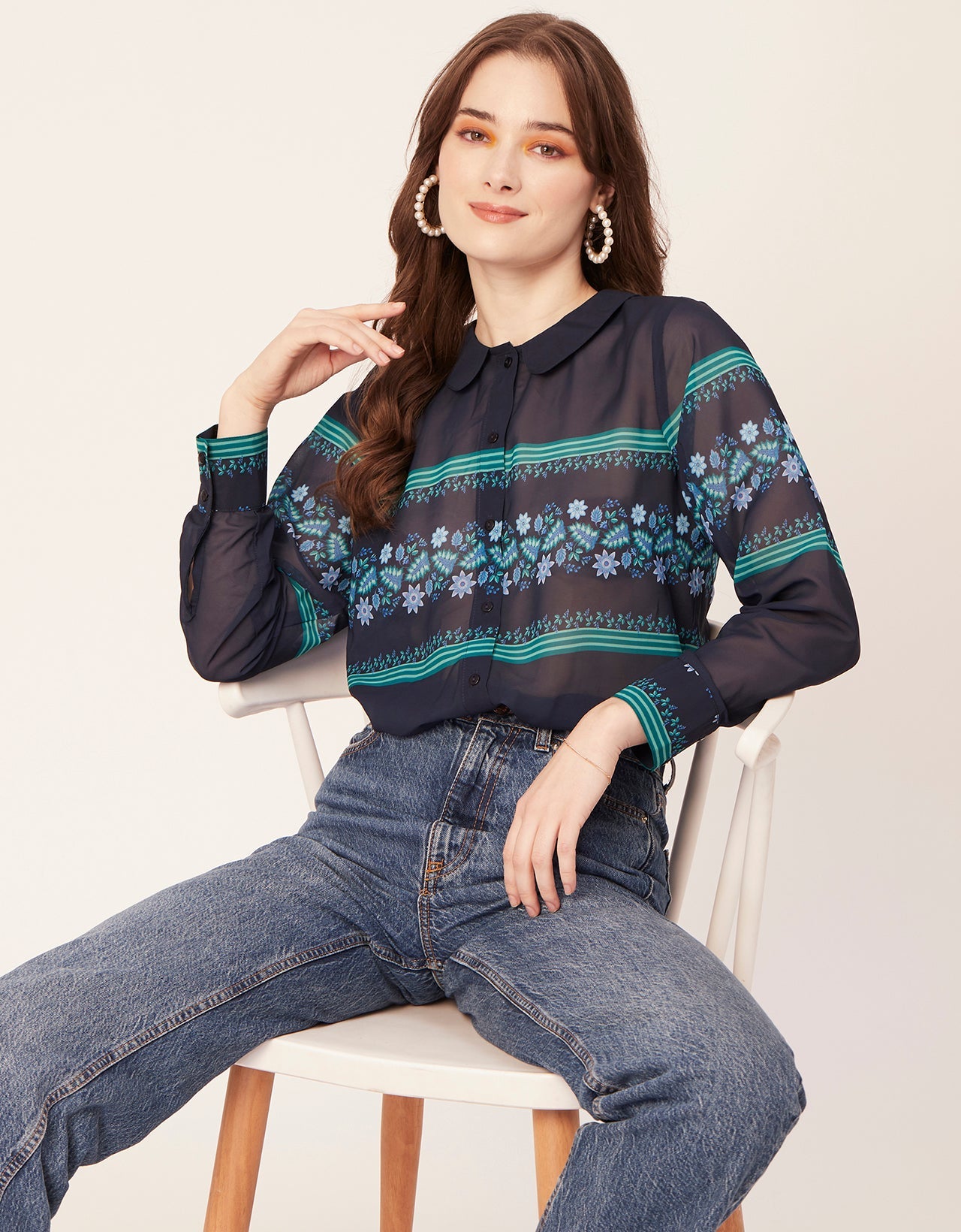 Printed Peter Pan Collar Shirt