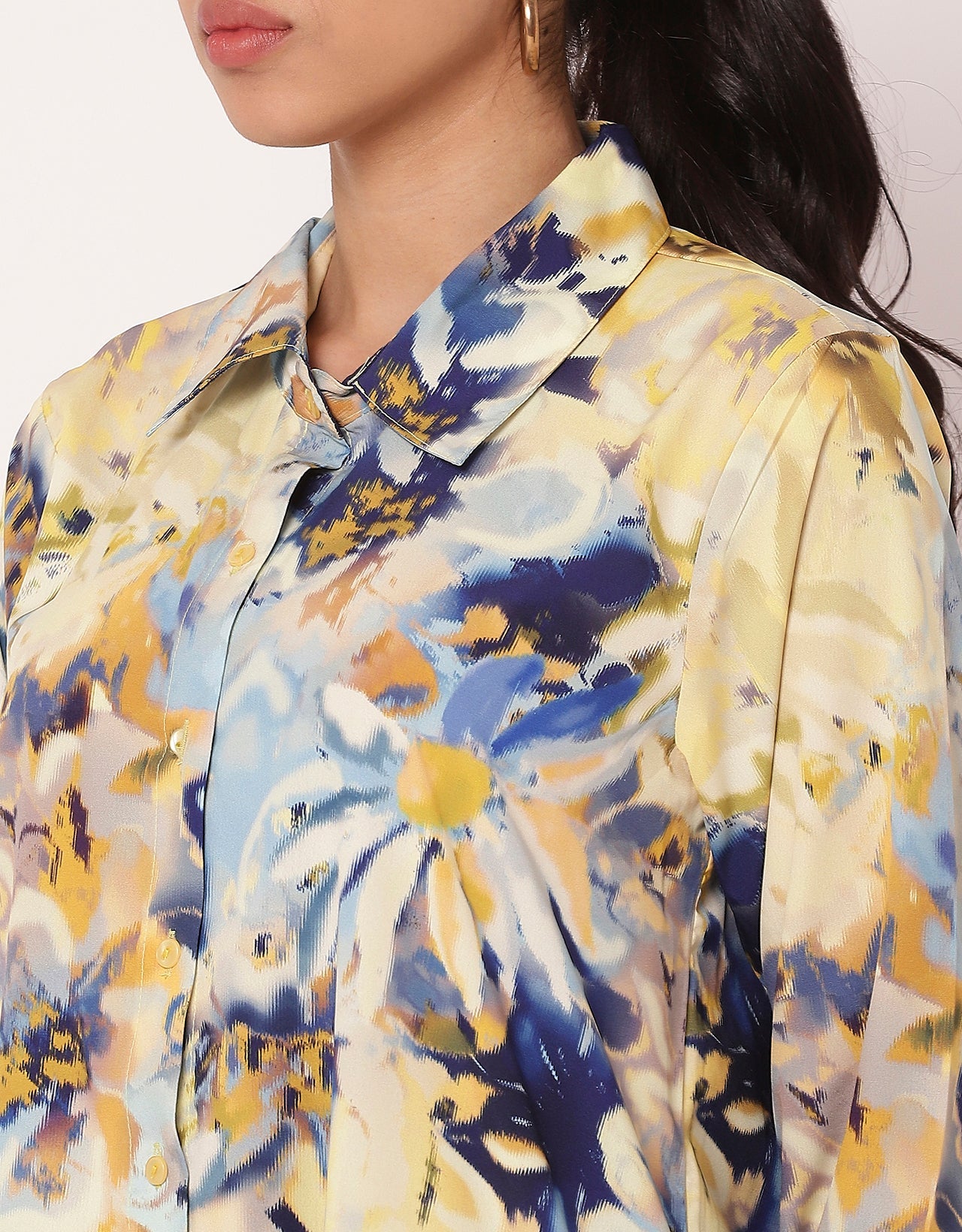Long Collared Button Down High-Low Hem Shirt Dress