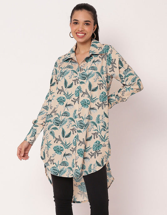 Long Collared Button Down High-Low Hem Shirt Dress