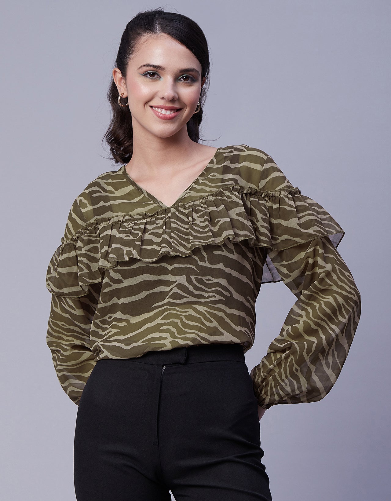 Ruffle Sheer Tunic Top