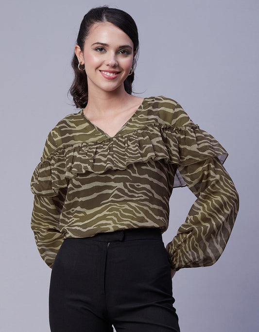 Ruffle Sheer Tunic Top
