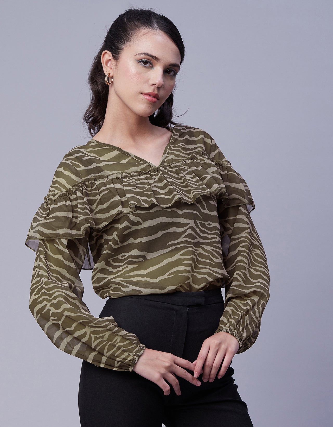 Ruffle Sheer Tunic Top