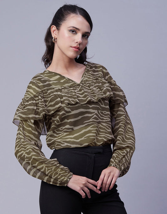 Ruffle Sheer Tunic Top