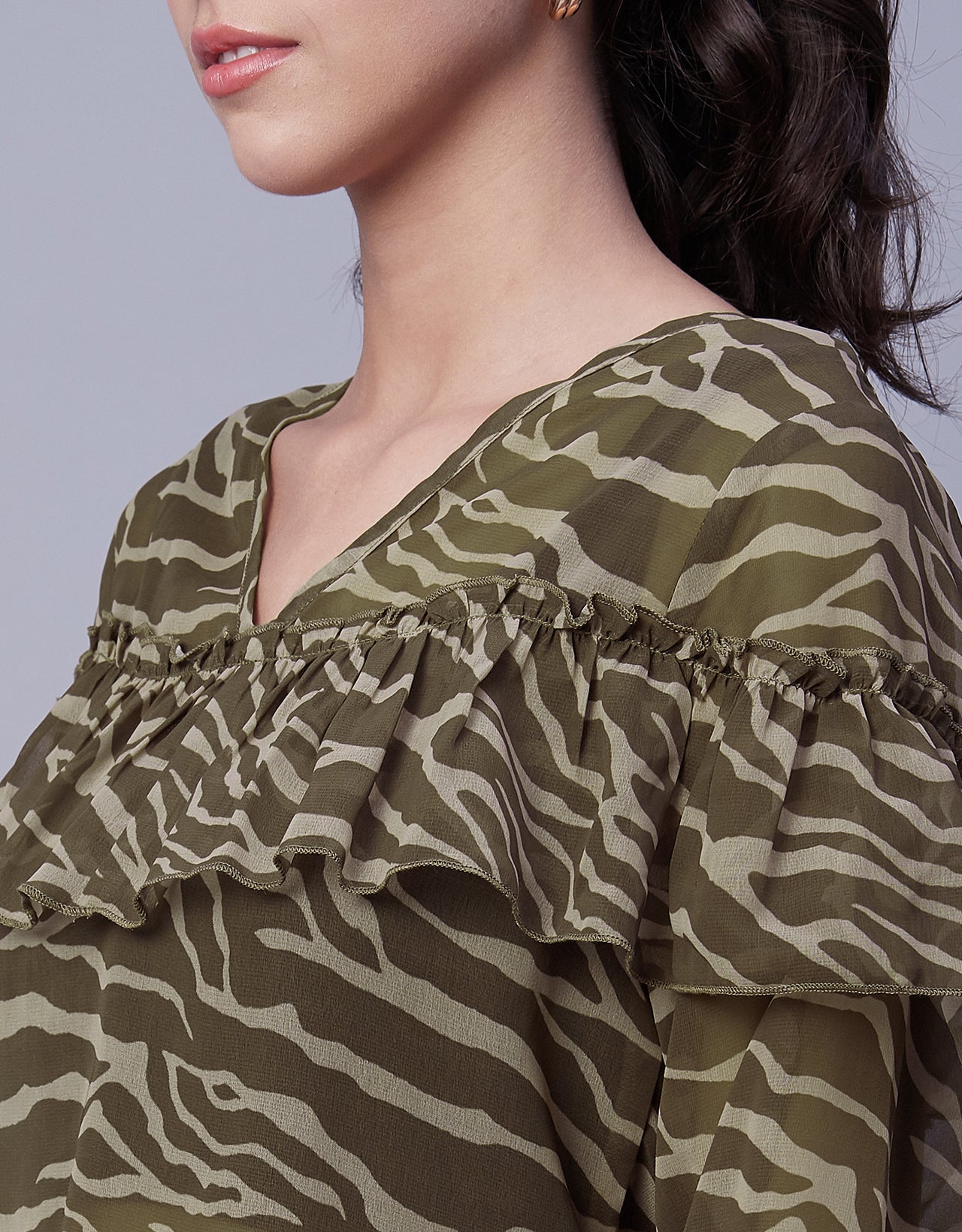 Ruffle Sheer Tunic Top