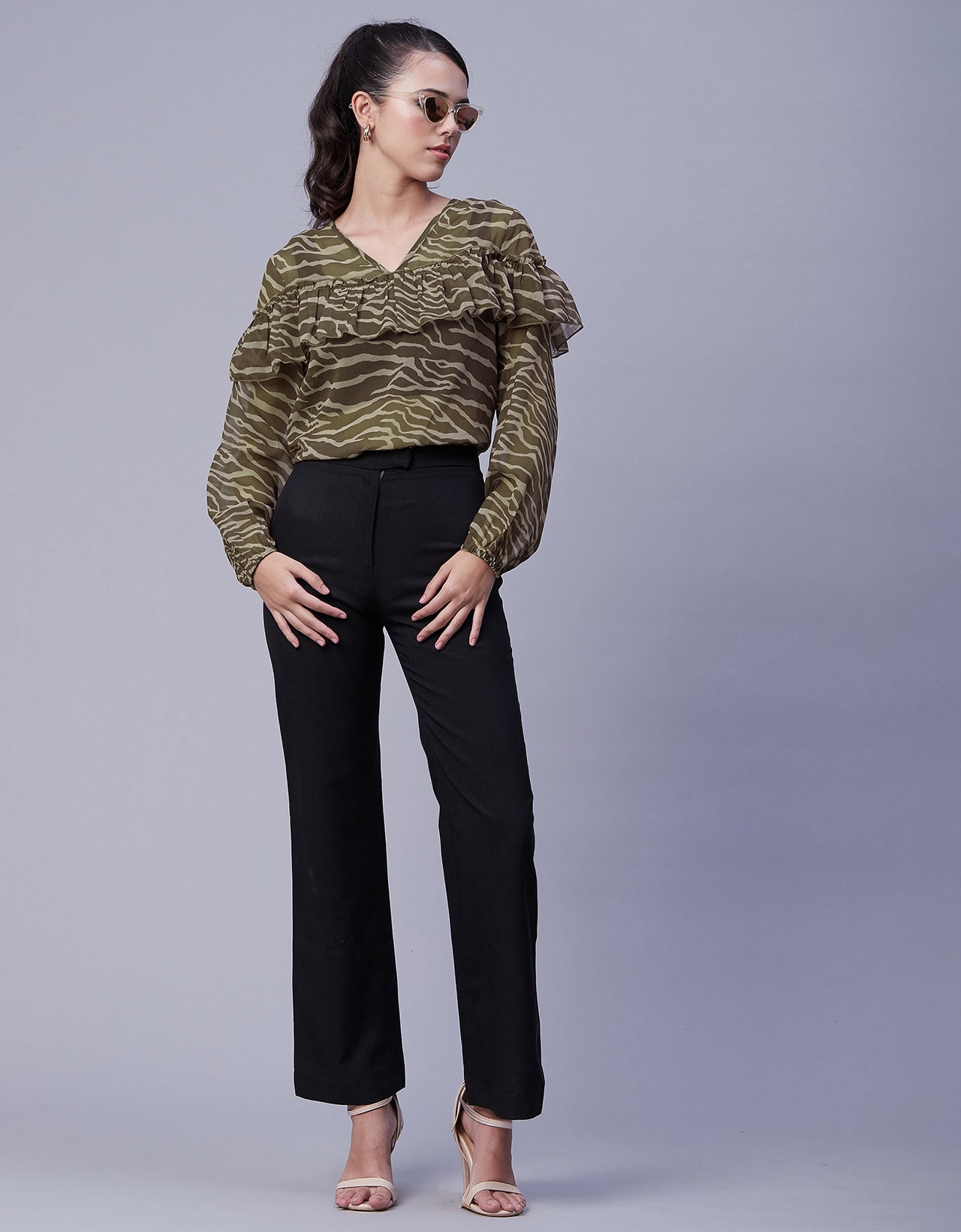 Ruffle Sheer Tunic Top