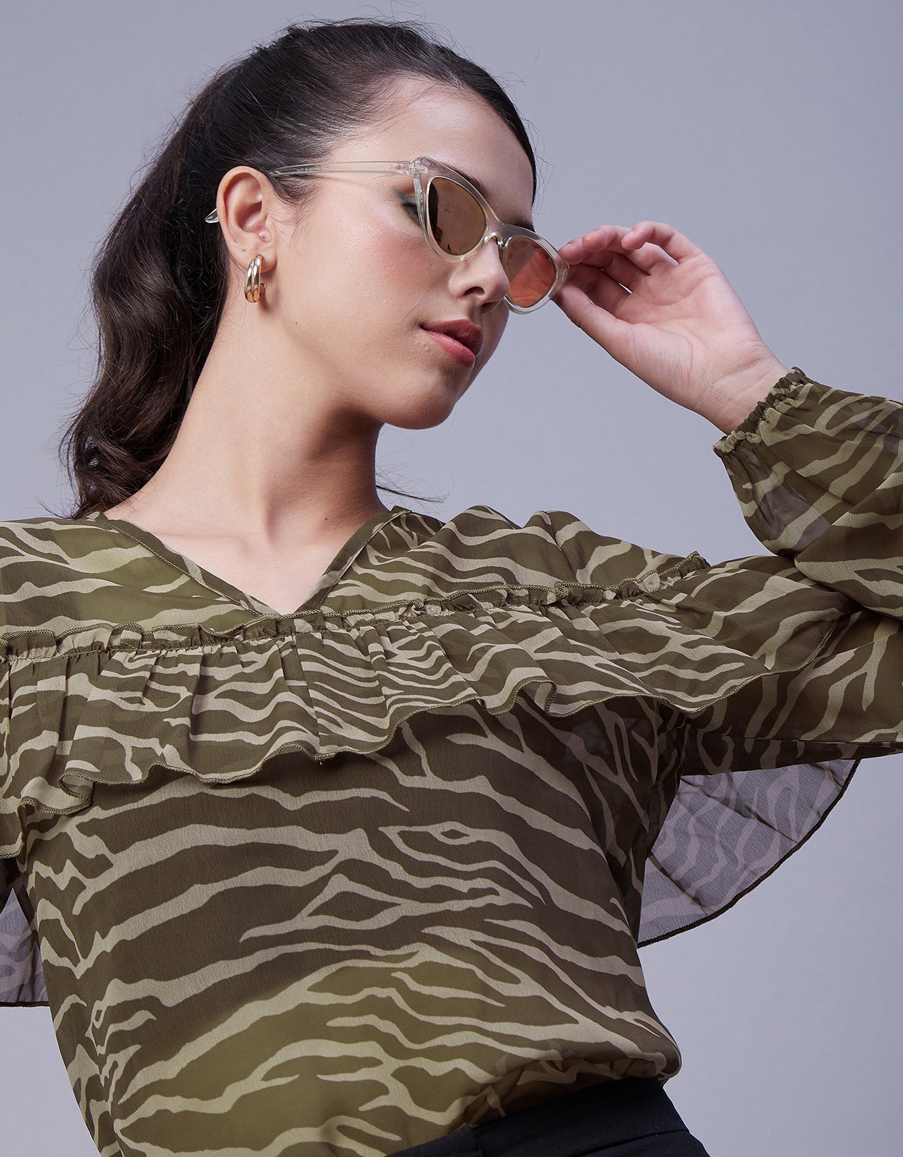 Ruffle Sheer Tunic Top