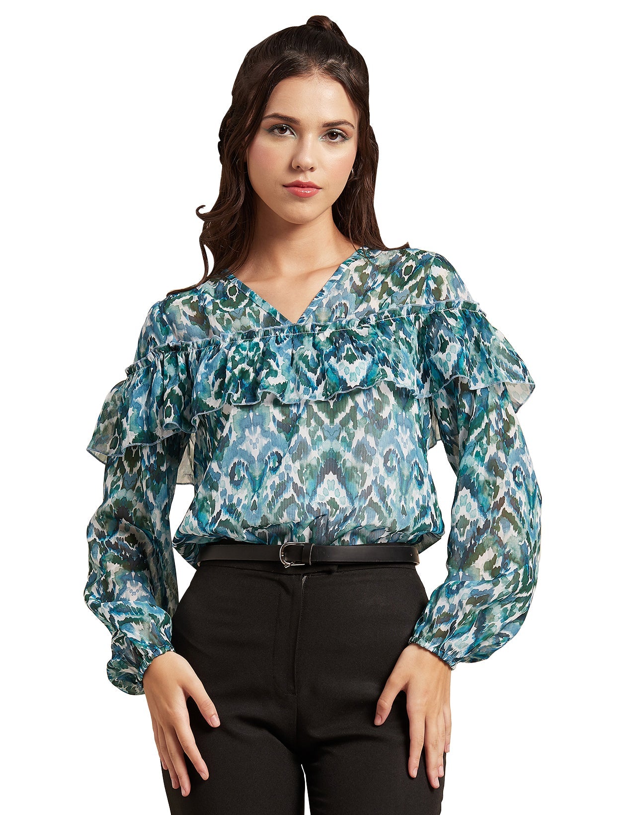 Ruffle Sheer Tunic Top