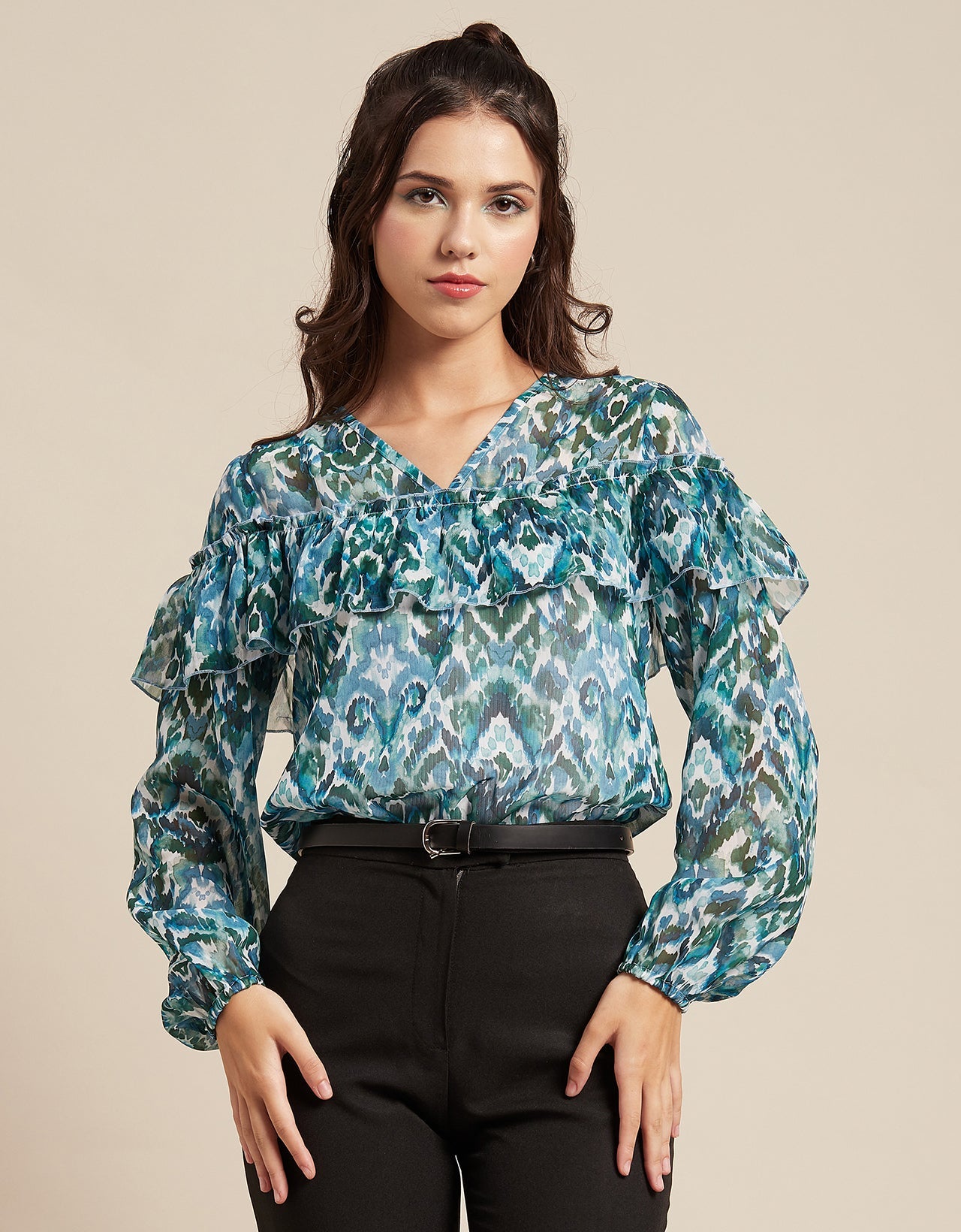 Ruffle Sheer Tunic Top