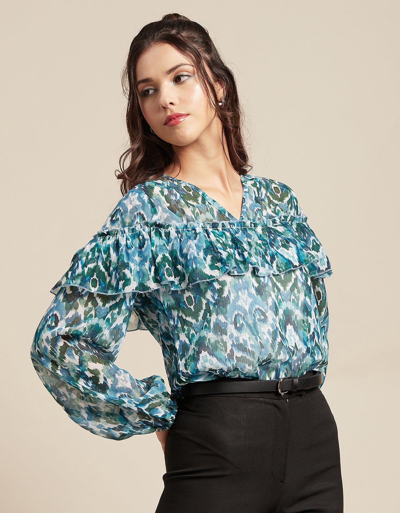 Ruffle Sheer Tunic Top