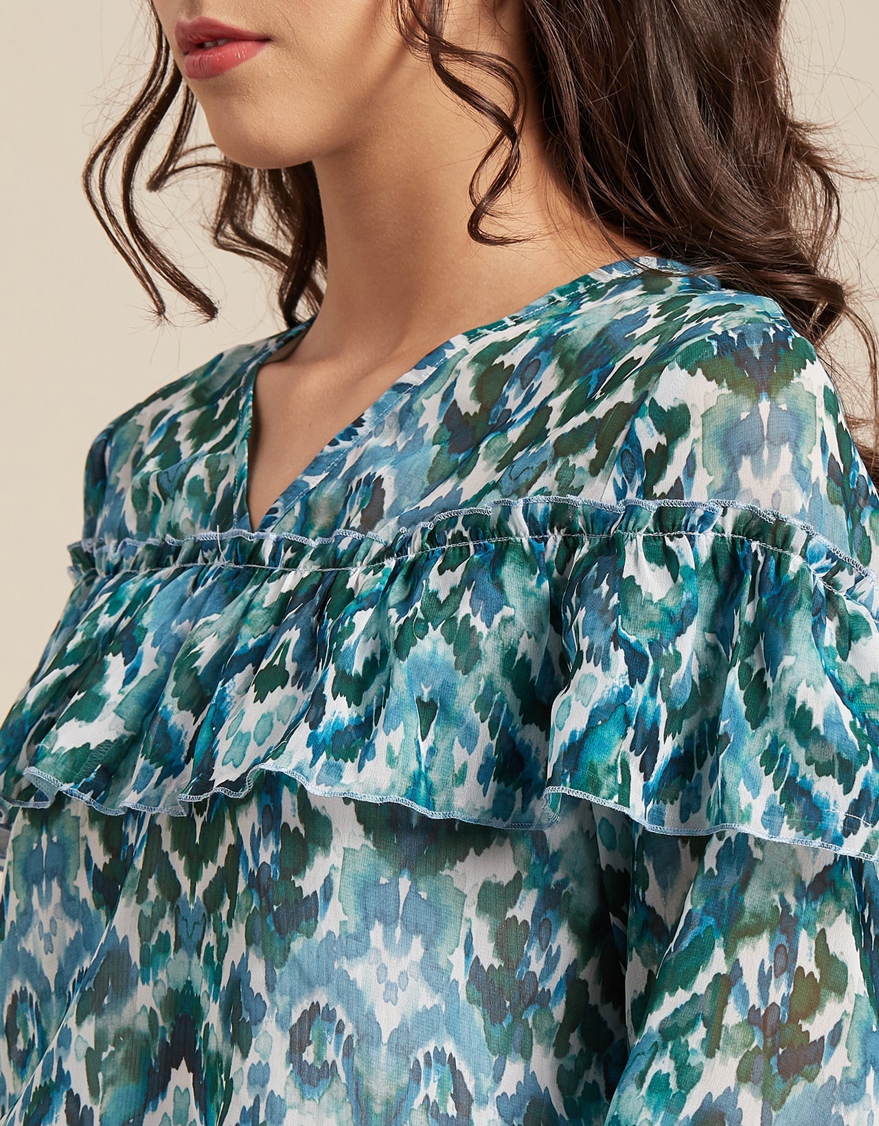 Ruffle Sheer Tunic Top