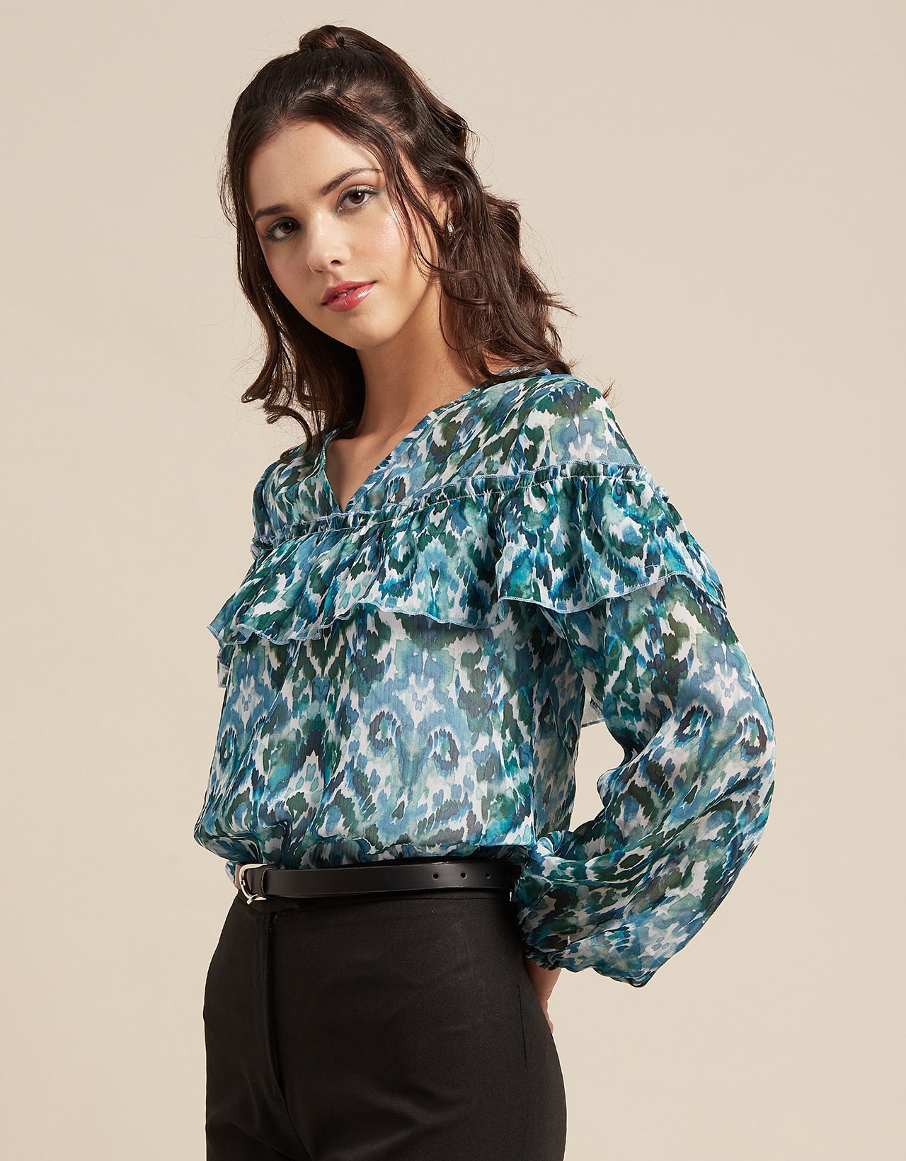 Ruffle Sheer Tunic Top
