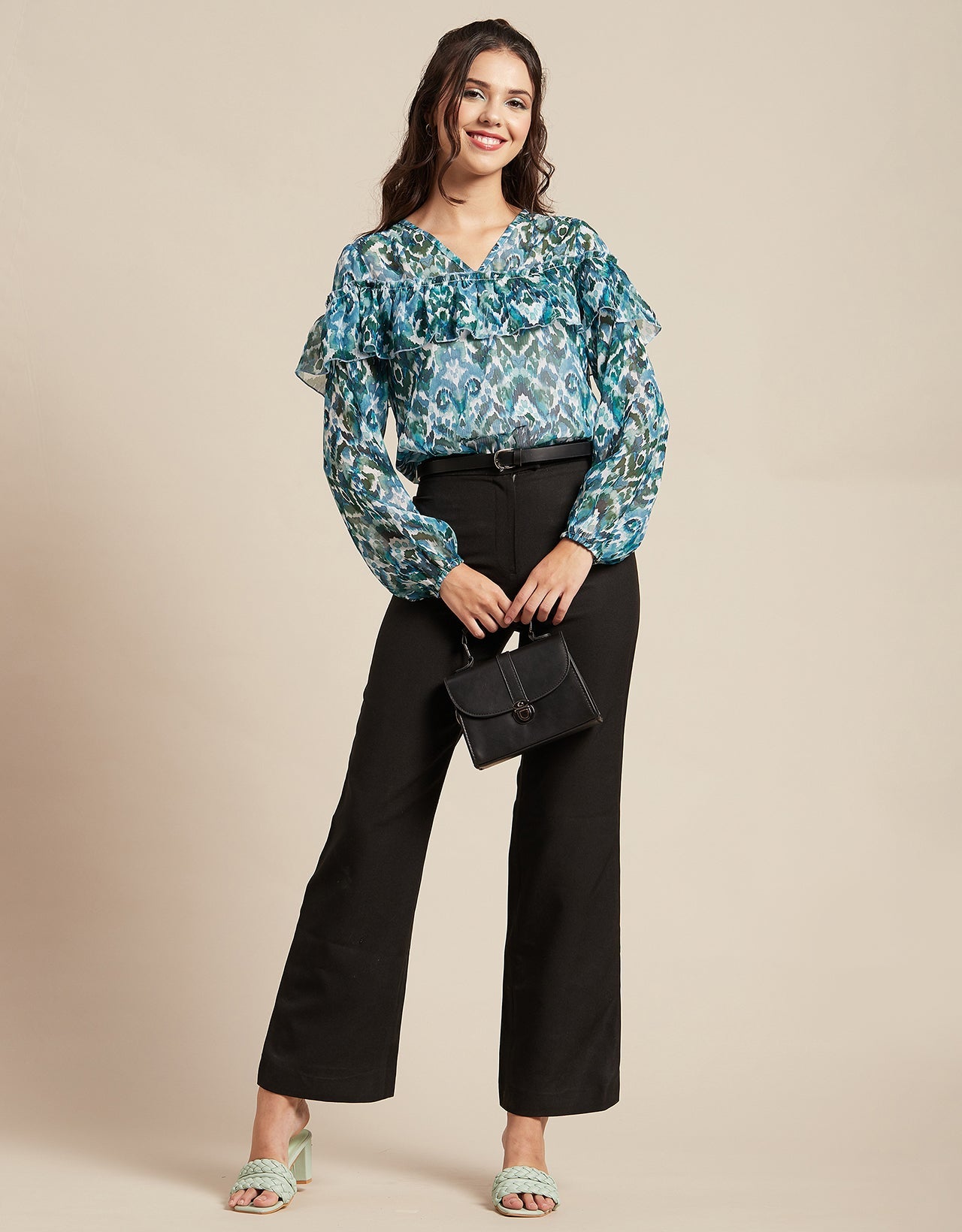 Ruffle Sheer Tunic Top