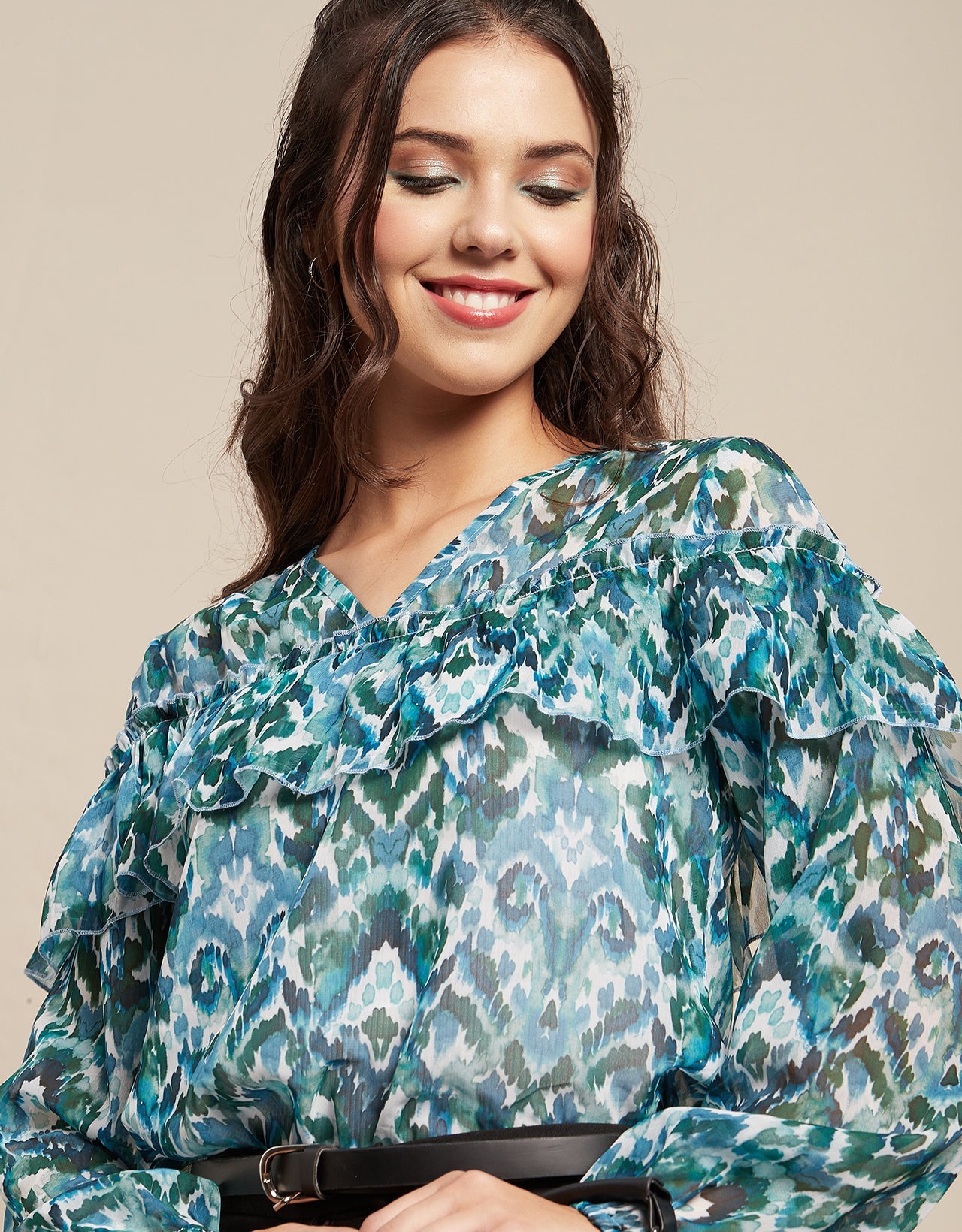Ruffle Sheer Tunic Top